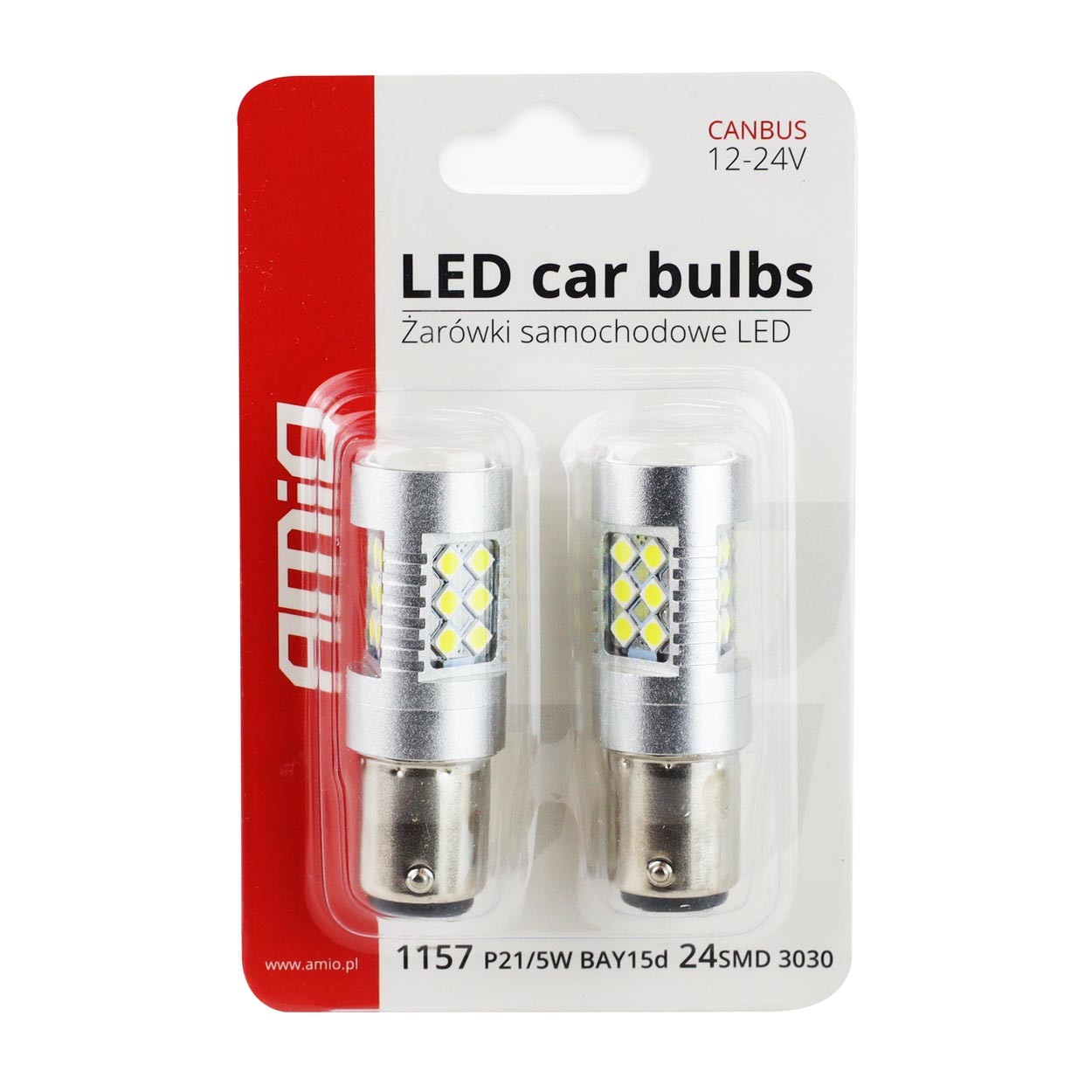 LED lemputės CANBUS 24xSMD 3030, 1157 (P21/5W), BAY15D, 12V/24V, 2vnt, AMIO