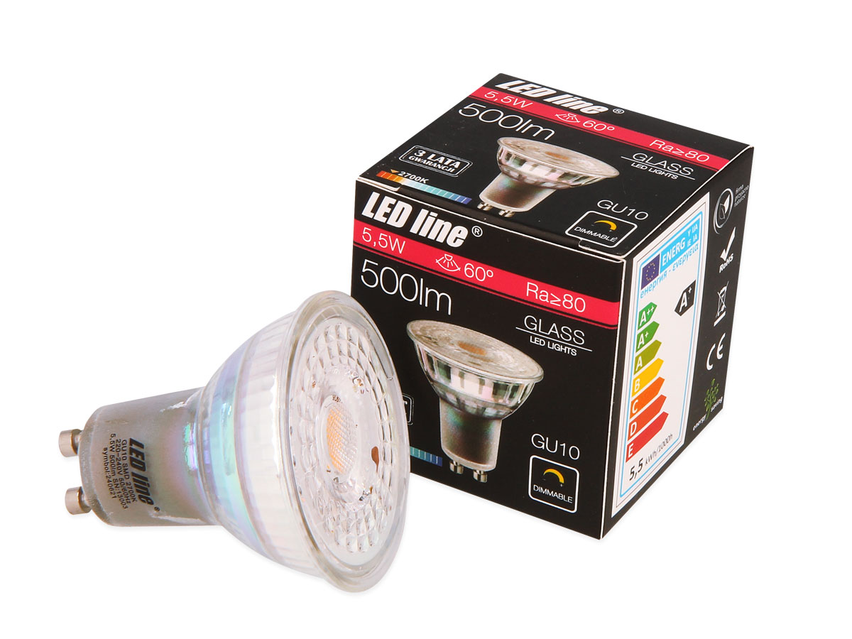 Lemputė LED GU10 230V 5.5W 500lm šiltai balta, pritemdoma, LED line