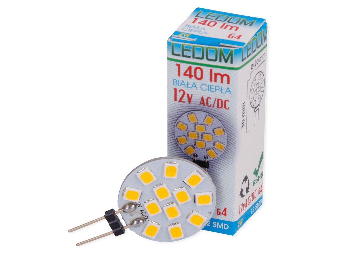 Lemputė LED G4 12V AC/DC 2W, šiltai balta, LEDOM