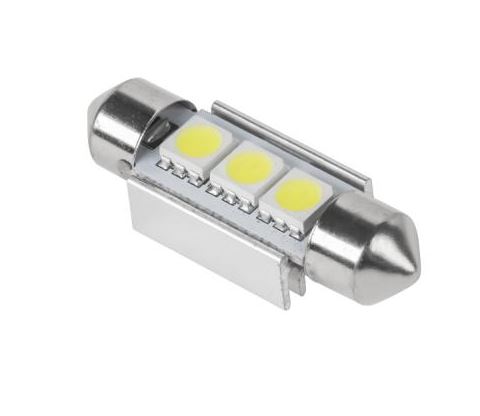 LED lemputė 12V SV8.5 su 3LED balta Ø11x36mm Canbus