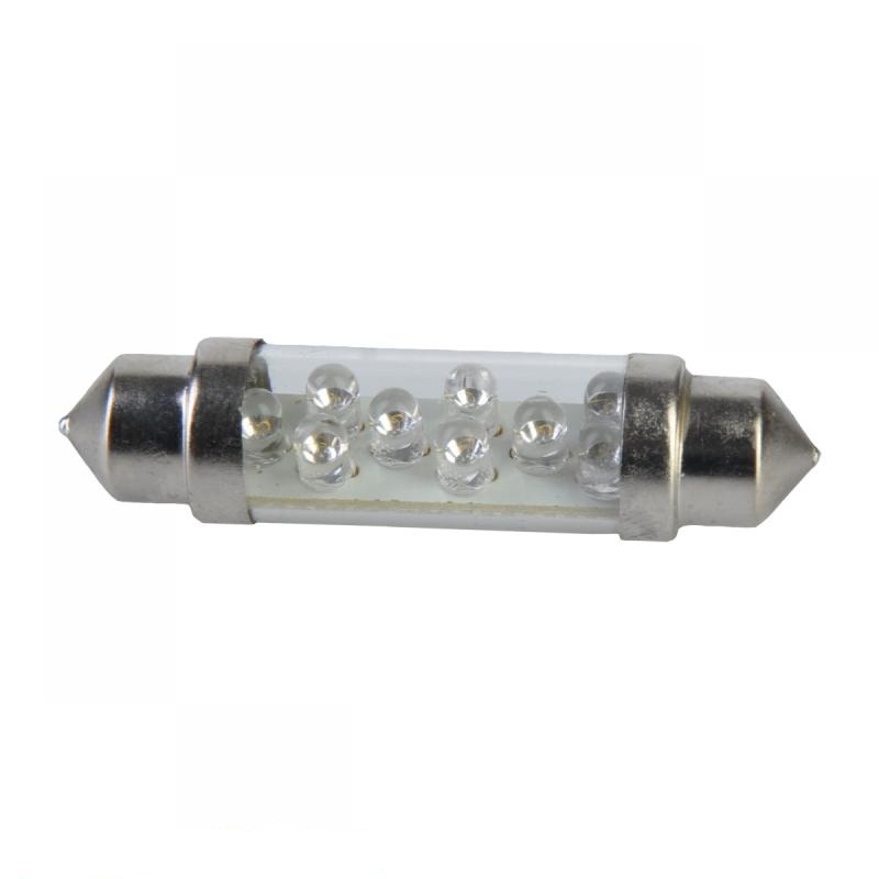 LED lemputė 12V SV8.5 su 8LED balta Ø10x42mm