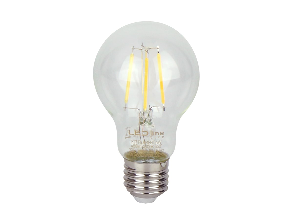 LED lemputė E27 A60 230V 4W 480lm, neutraliai balta 4000K, LED line LITE