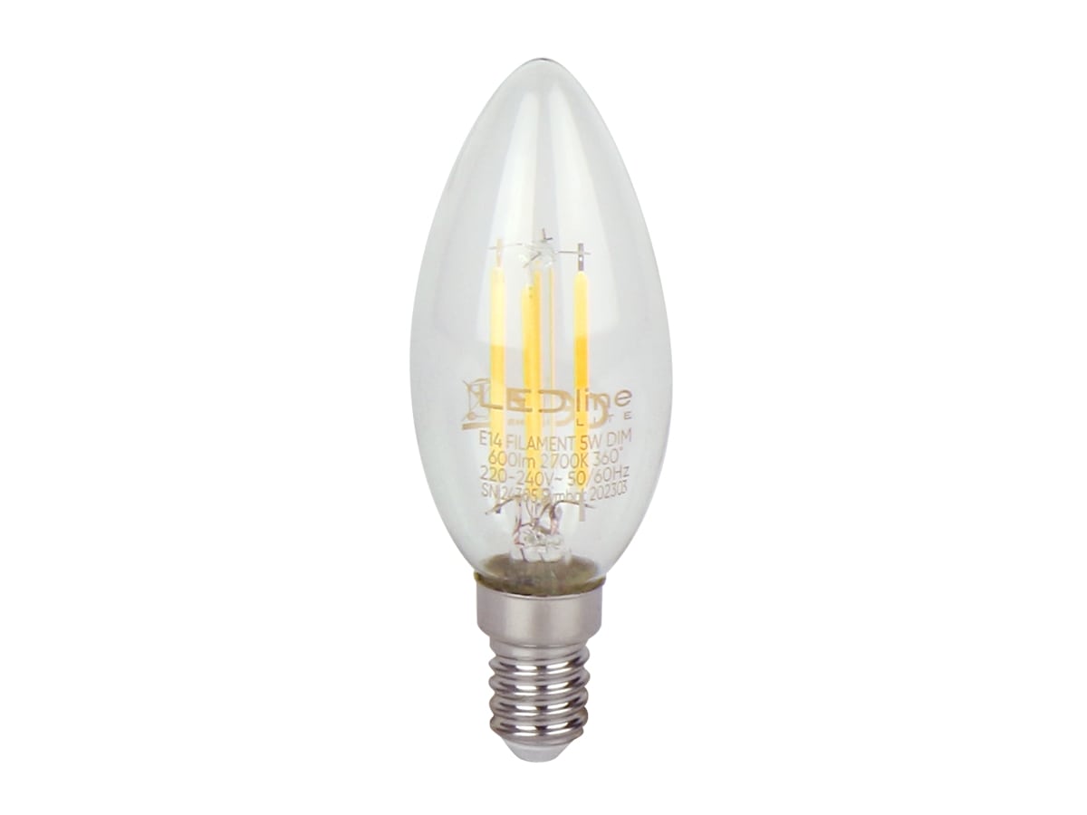 LED lemputė E14 C35 230V 5W 600lm, šiltai balta 2700K, pritemdoma, LED line LITE