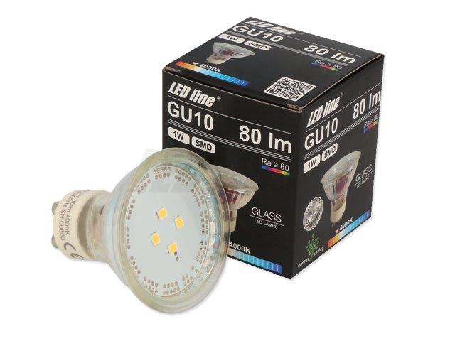 Lemputė LED GU10 230V 1W 80lm neutraliai balta 4000K, LED line
