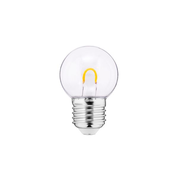 Lemputė LED E27, 230V, 1W, G45, 50lm, 2200K, FILAMENT U, PC skaidri