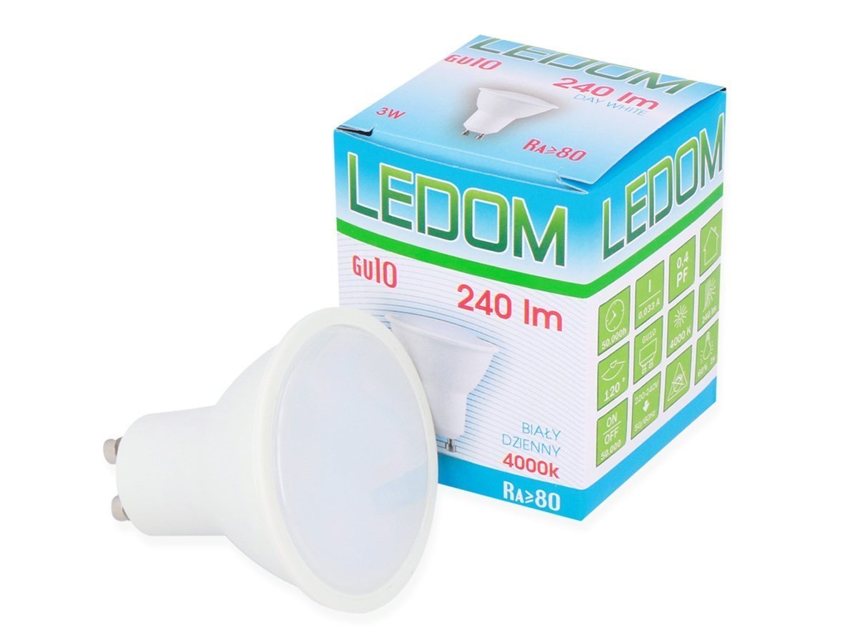 Lemputė LED GU10 230V 3W 240lm neutraliai balta, LEDOM
