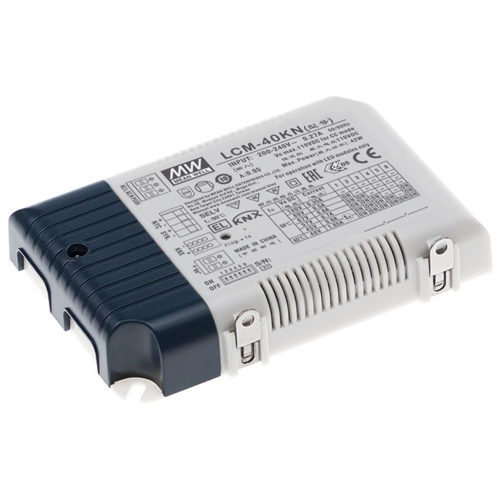 40W pastovios srovės LED maitinimo šaltinis, išėjimo srovė derinama mikrojungikliais 350-1050mA, su KNX sąsaja, MEAN WELL