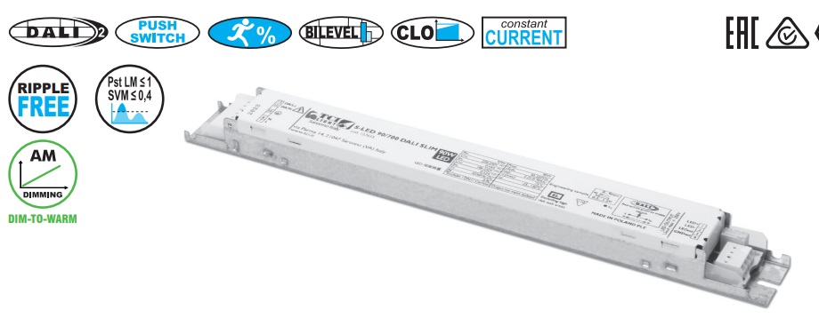 60W srovinis šaltinis LED, 150-500mA 50-220V, PUSH-SWITCH, DALI2, TCI