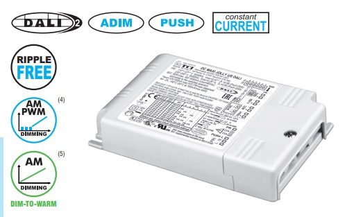 60W srovės šaltinis LED 350-1050mA 2-74V, DIP-SWITCH, valdomas: DALI2, AM, PWM, PUSH, TCI