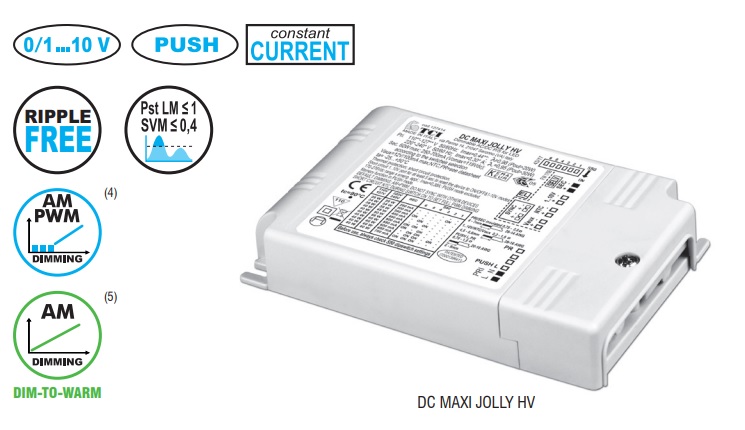 28-60W srovės šaltinis LED 250-700mA 2-112V, DIP-SWITCH, valdomas, IP20, TCI