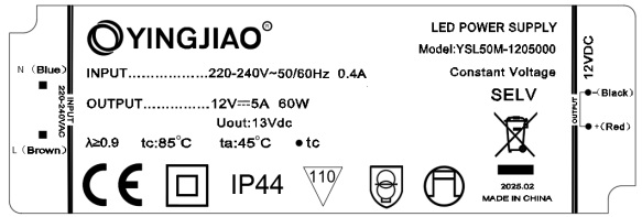 Impulsinis LED maitinimo šaltinis 12Vdc 5.0A, 60W, 18x51x165mm, IP44