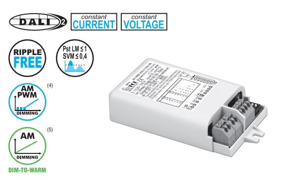 20W maitinimo šaltinis LED 250-700mA 3-49V, 24V 0.7A, DIP-SWITCH, valdomas DALI2, AM, PWM, TCI