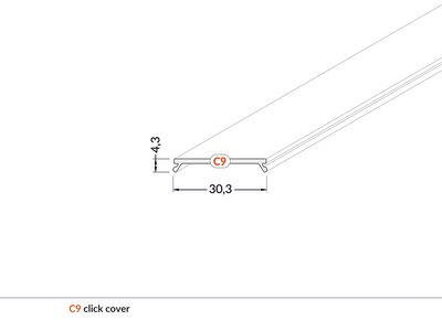 LED profilio VARIO30 dangtelis, užspaudžiamas CLICK, baltas, 3m, TOPMET