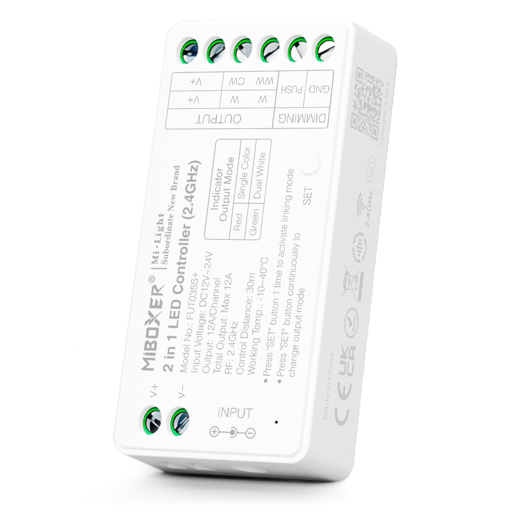 LED juostų valdiklis, imtuvas, DIM / CCT 2 in 1, 12-24Vdc, 12A, RF 2.4GHz, Mi Light