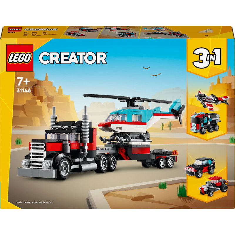 Konstruktorius LEGO Creator Flatbed Truck with Helicopter