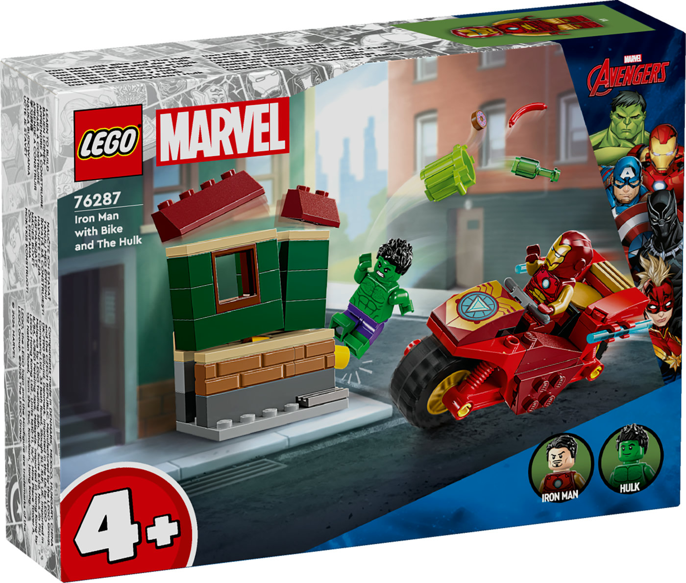 LEGO® Marvel Geležinis žmogus su motociklu ir Halkas 76287