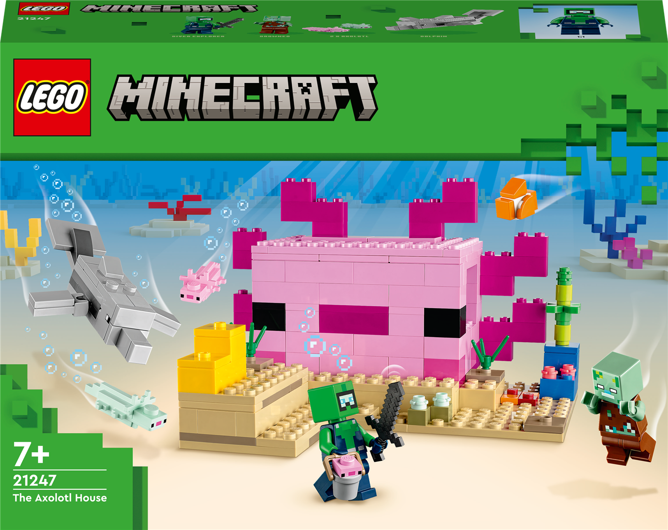 Konstruktorius LEGO Minecraft Aksolotlio namas 21247