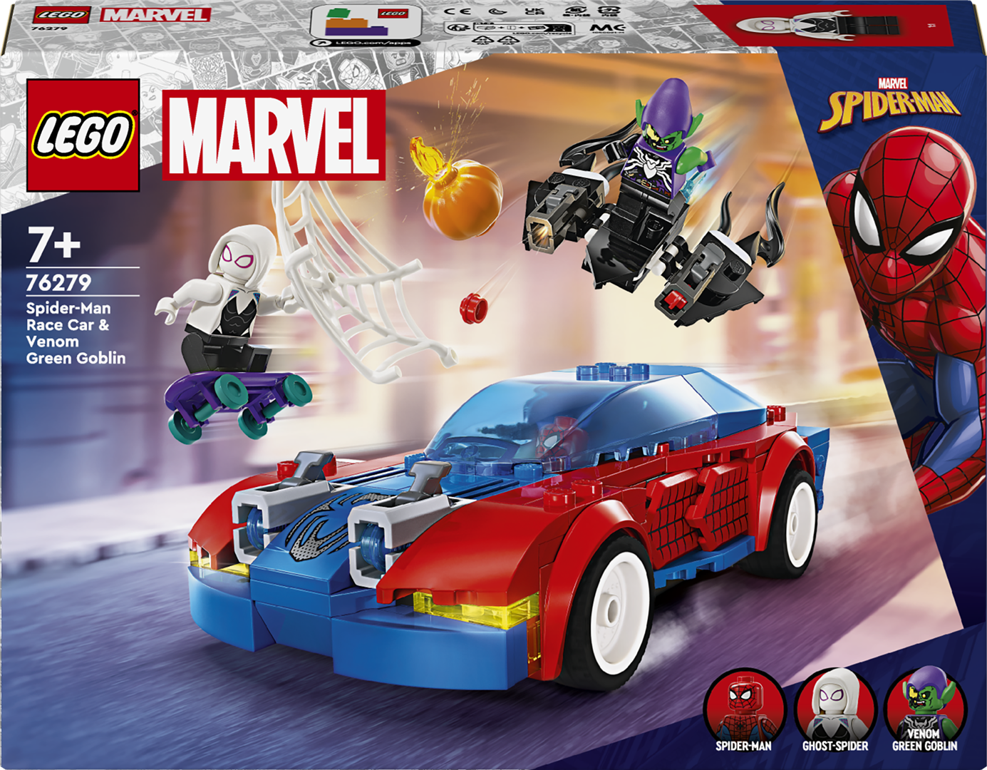 Konstruktorius LEGO Marvel Žmogaus voro lenktyninis automobilis ir venomizuotas Žaliasis gob. 76279