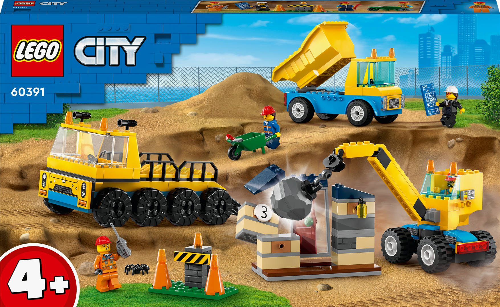 Konstruktorius LEGO City Statybiniai sunkvežimiai ir kranas su griaunamuoju rutuliu 60391