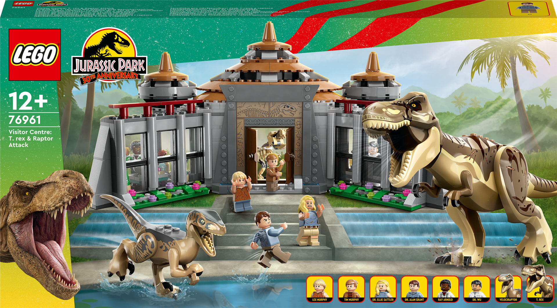 Konstruktorius LEGO Jurassic World Lankytojų centras Tiranozauro ir velociraptoriaus ataka 76961