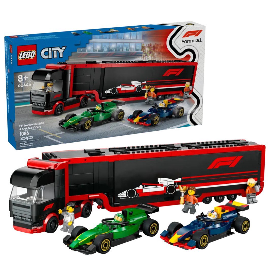 LEGO CITY 60445 F1 - Sunkvežimis su RB20 ir AMR24 F1 automobiliais