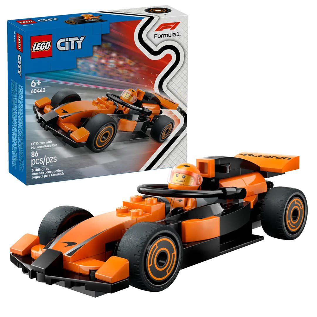 LEGO CITY 60442 F1 vairuotojas su McLaren lenktyniniu automobiliu