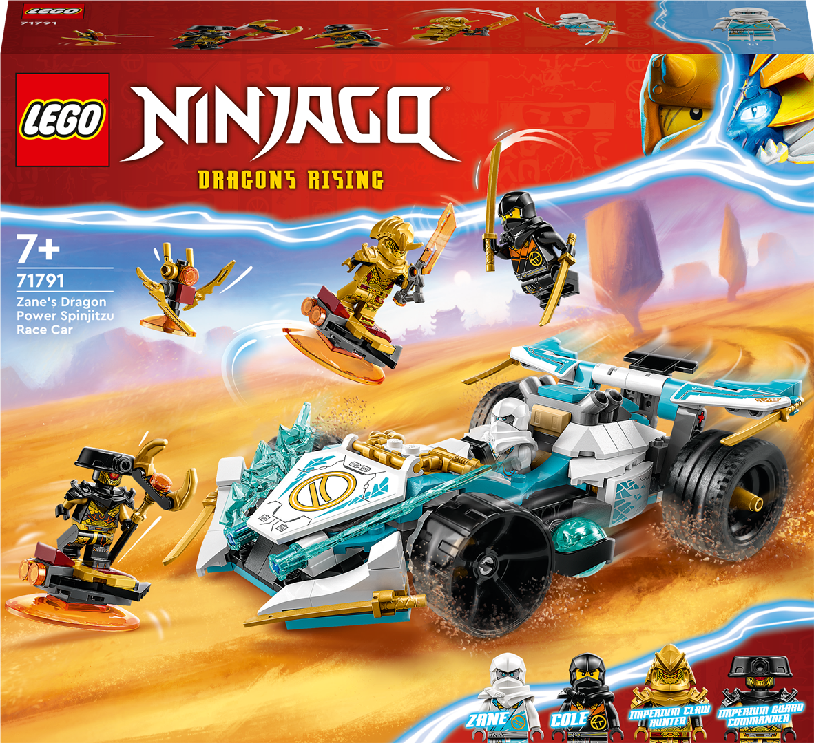 Konstruktorius LEGO Ninjago Zane drakono galios Spinjitzu lenktynių automobilis 71791