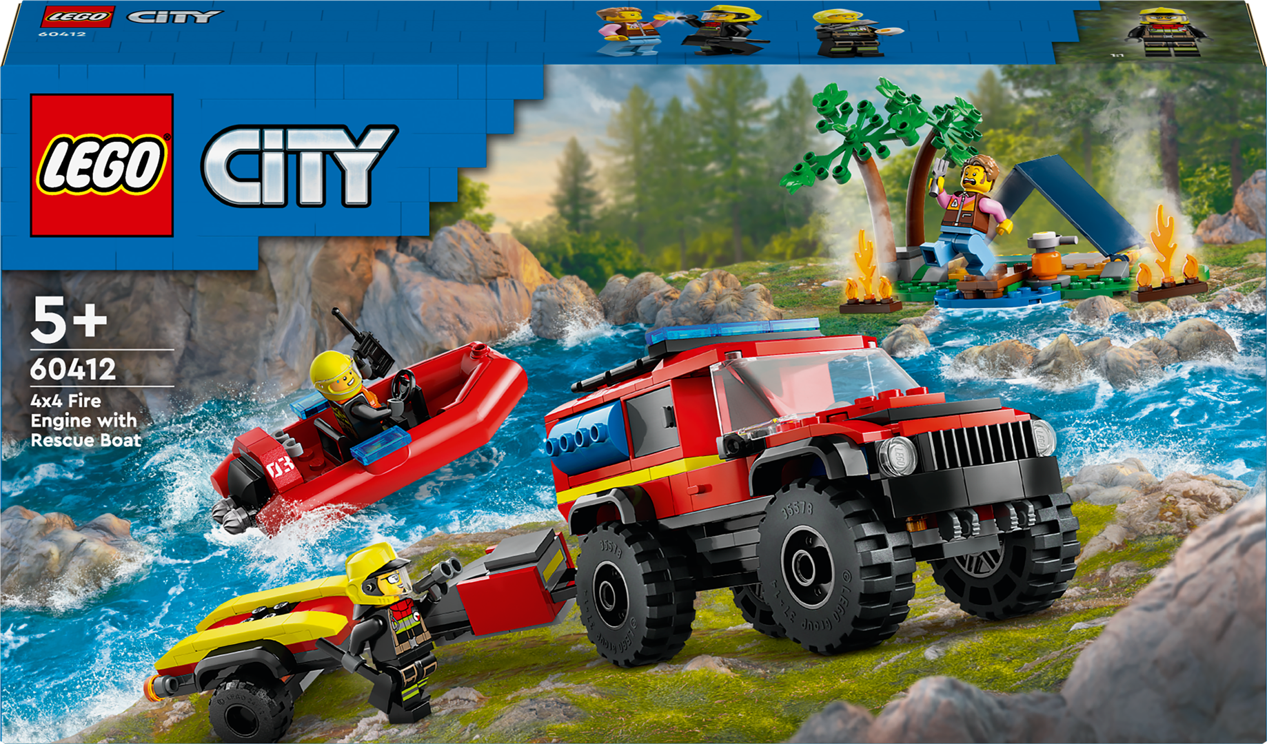 Konstruktorius LEGO City 4x4 ugniagesių visureigis su gelbėjimo valtimi 60412