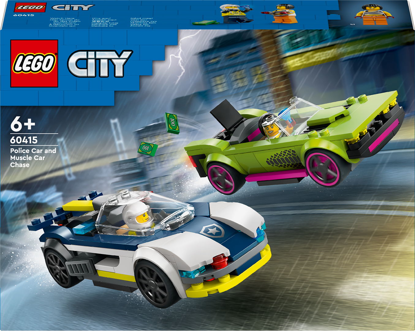 Konstruktorius LEGO City Policijos automobilis ir galingo automobilio gaudynės 60415