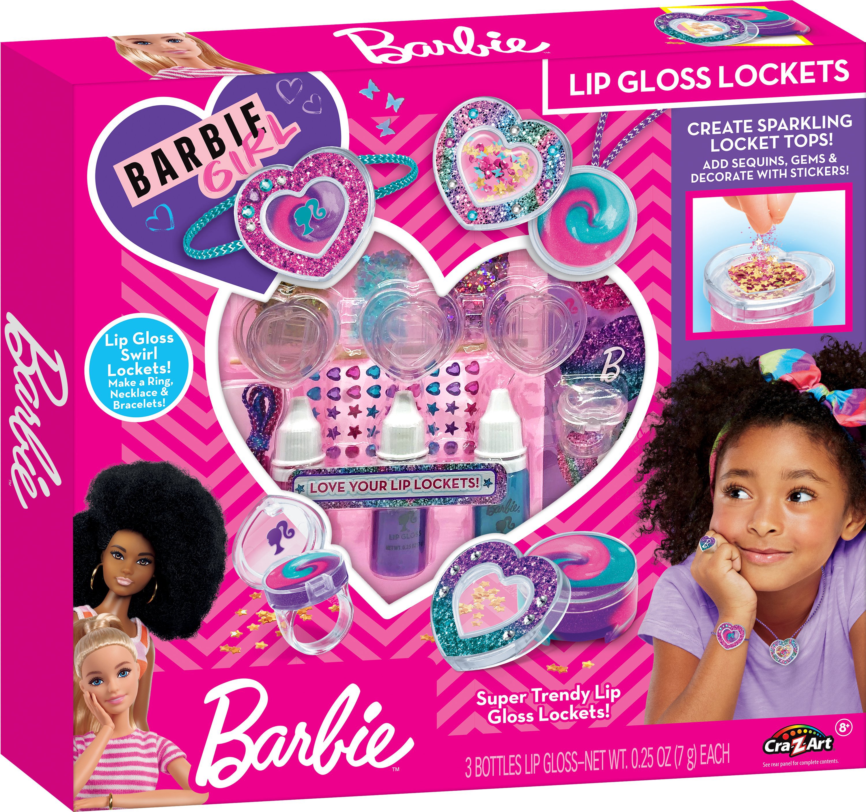 BARBIE Makiažo rinkinys „Sparkling Sweet Heart Lip Gloss Lockets"