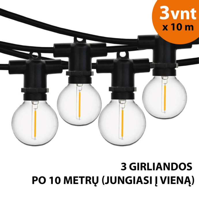 Lauko girlianda (LED lemputės) 30 m Perl juoda