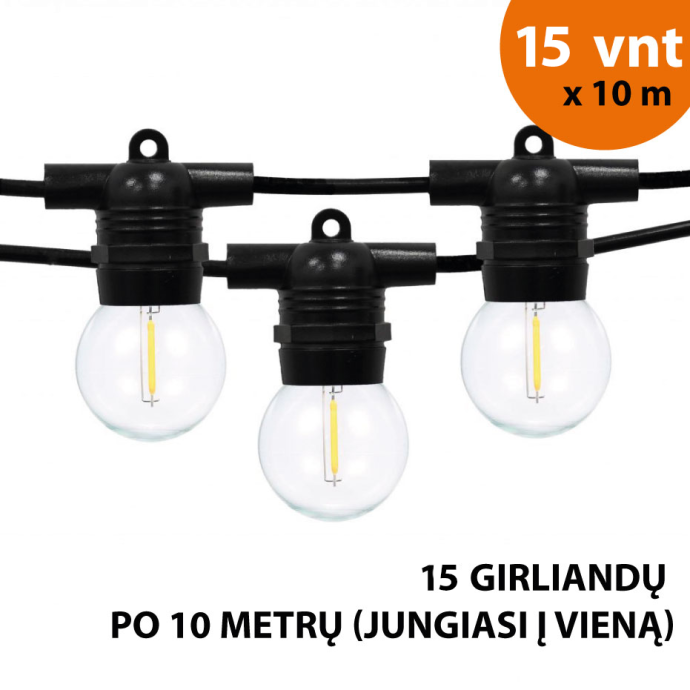 Lauko girlianda (LED lemputės) 150 m Glow juoda