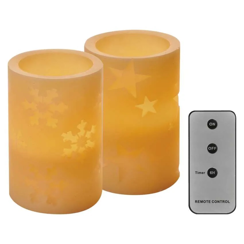 Kalėdinė dekoracija "2 žvakutės", 2 x 3Vdc (2x2 x AA), 2 x 1 LED, gintarinė balta, su laikmačiu, valdikliu ir pulteliu, EMOS