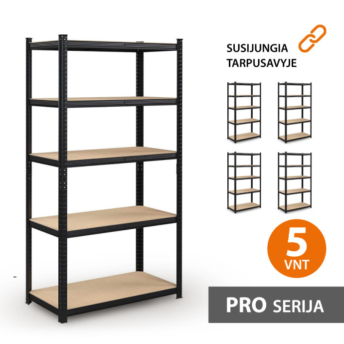 Sandėliavimo lentyna 180x90x40 PRO Juoda (5 vnt)