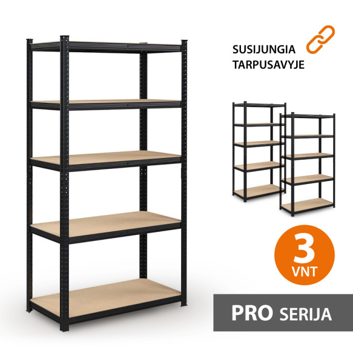 Sandėliavimo lentyna 180x90x40 PRO Juoda (3 vnt)