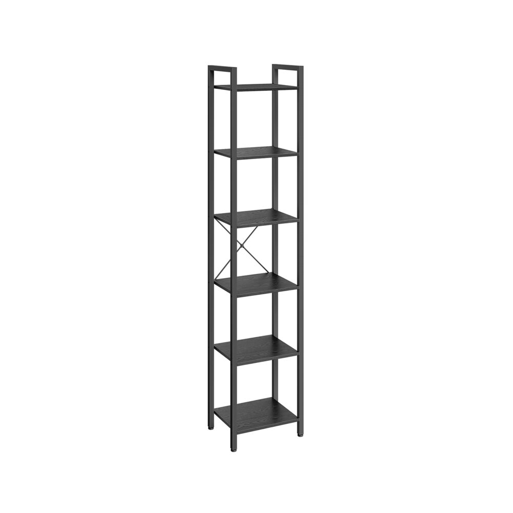 Siaura pramoninio stiliaus lentyna | 40 x 30 x 187,5 cm | Juoda