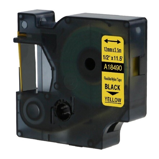 Su DYMO Rhino suderinama elastinė juostelė CIDY 18490 12 mm geltona juostelė/ juodas tekstas