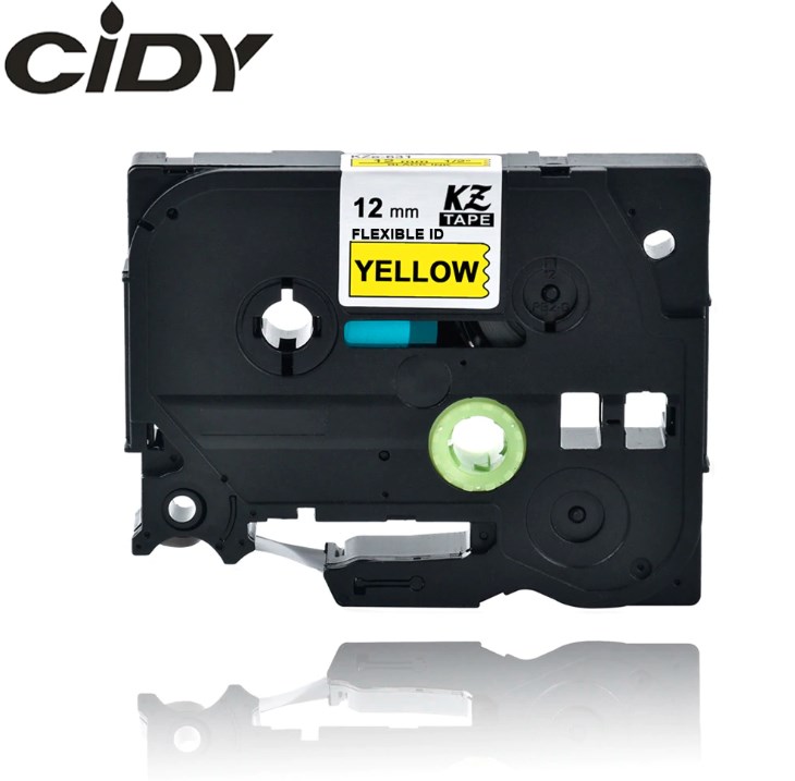 Su Brother suderinama elastinė juostelė CiDY TZe FX631 12 mm juodas tekstas/geltona juostelė