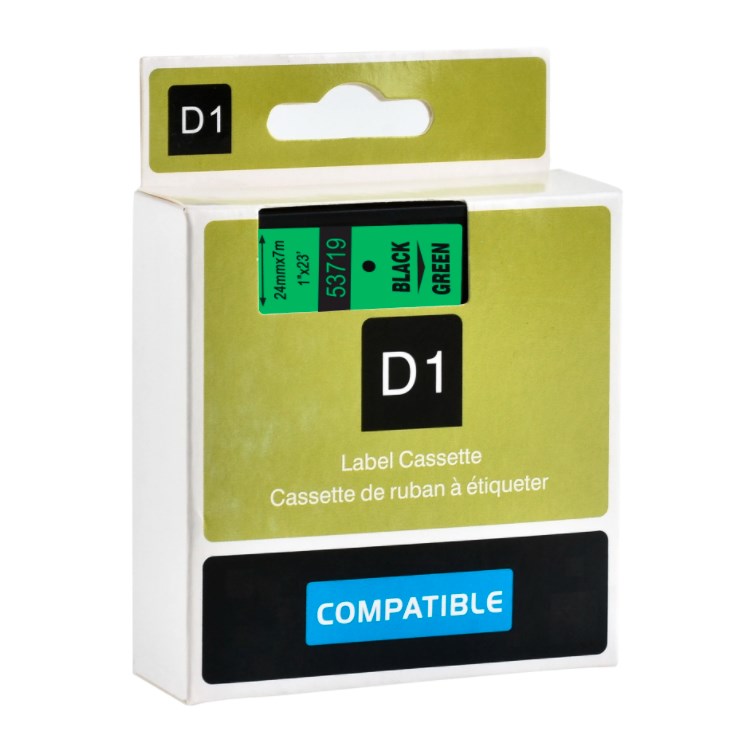 Su DYMO D1 suderinama juostelė CIDY 53719 24 mm žalia juostelė juodas tekstas
