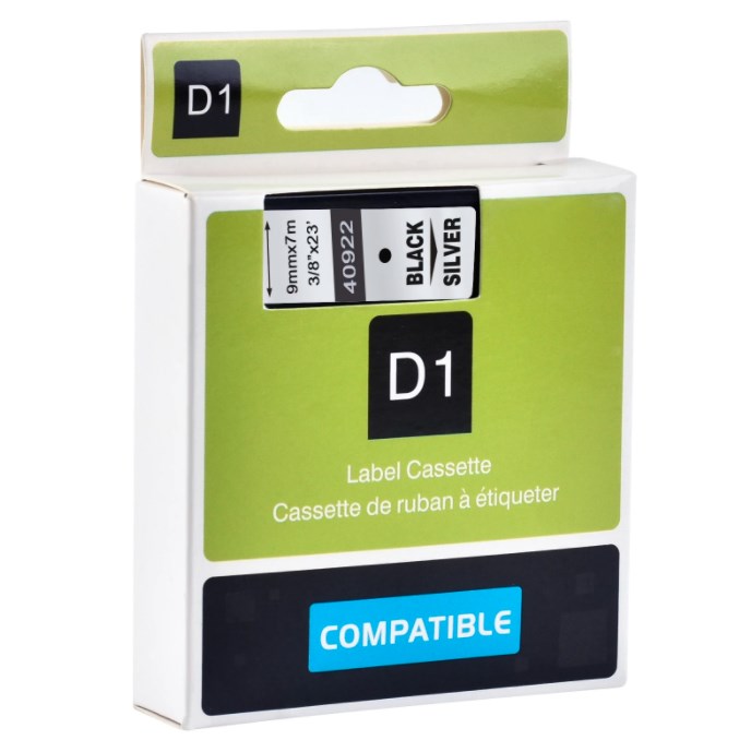 Su DYMO D1 suderinama juostelė CIDY 40922 9 mm sidabinė juostelė juodas tekstas