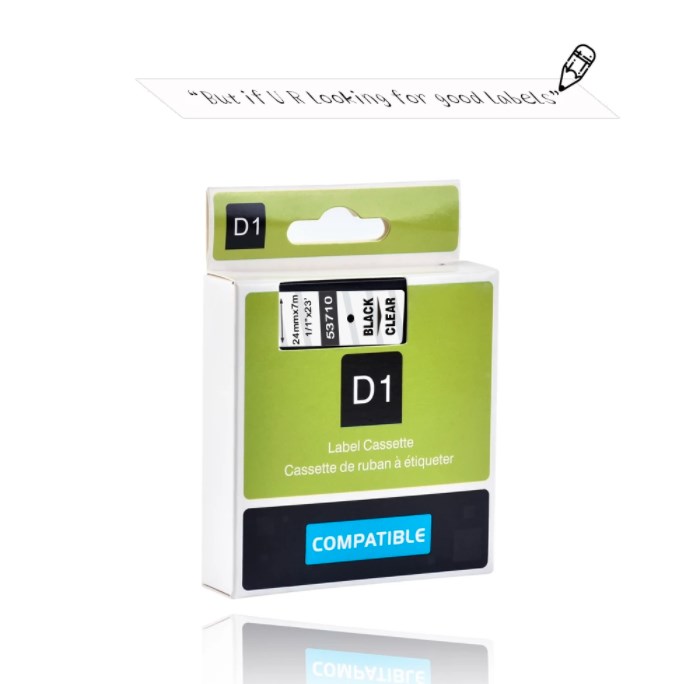 Su DYMO D1 suderinama juostelė CIDY 53710 24 mm skaidri juostelė juodas tekstas