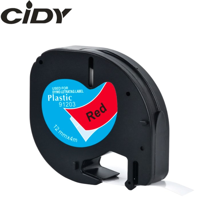 Su DYMO LetraTag suderinama juostelė LT 91203 12 mm raudona juostelė/ juodas tekstas