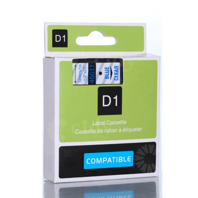 Su DYMO D1 suderinama juostelė CIDY 45011 12 mm skaidri juostelė mėlynas tekstas