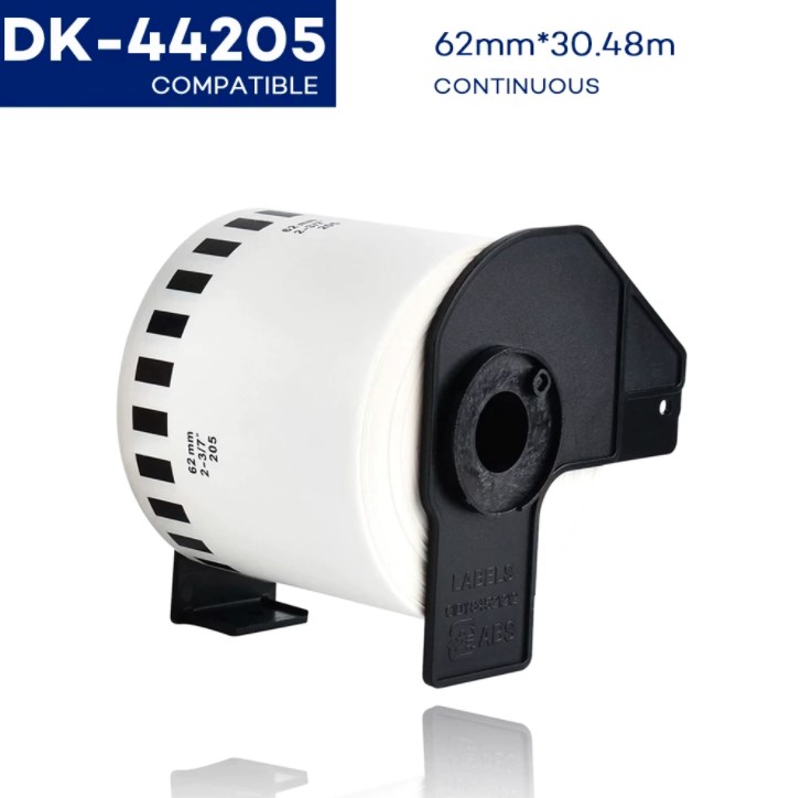 Su Brother suderinamos etiketės DK 44205 62 mm x 30.48 m.