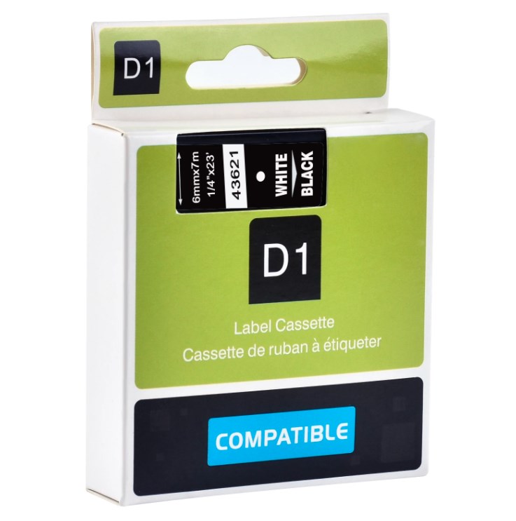 Su DYMO D1 suderinama juostelė CIDY 43621 6 mm juoda juostelė baltas tekstas