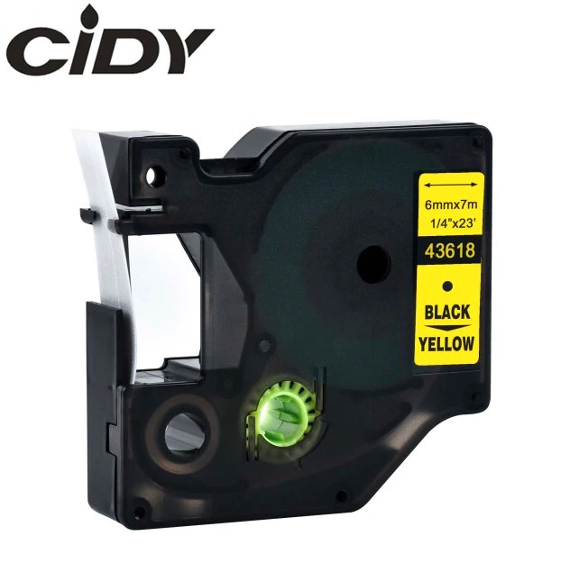 Su DYMO D1 suderinama juostelė CIDY 43618 6 mm geltona juostelė juodas tekstas