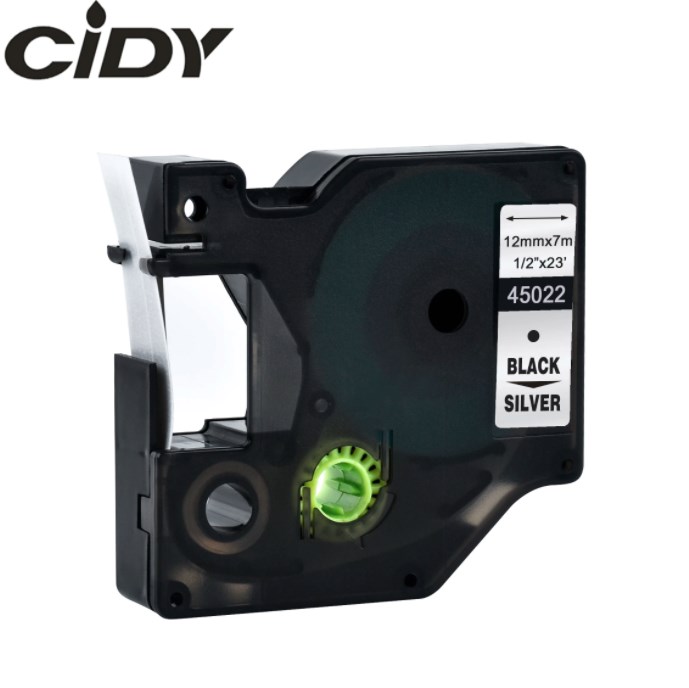 Su DYMO D1 suderinama juostelė CIDY 45022 12 mm sidabrinė juostelė juodas tekstas
