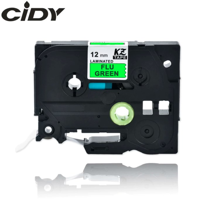 Su Brother suderinama juostelė CiDY TZe D31 12 mm juodas tekstas/žalia fluorescencinė juostelė