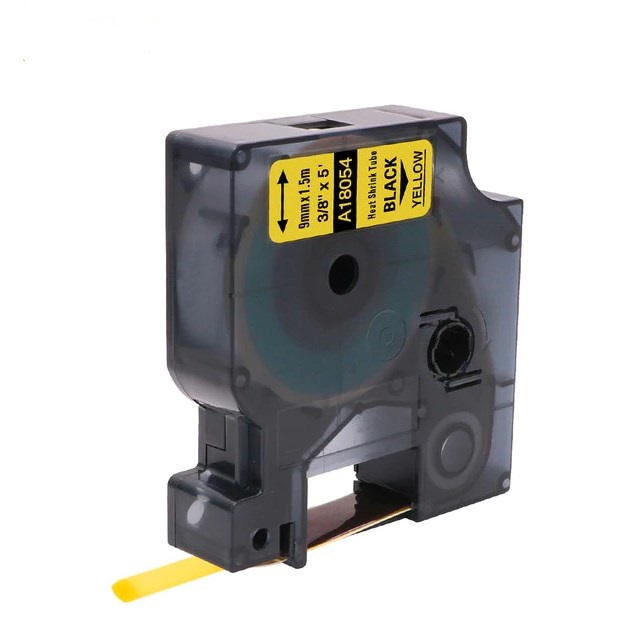 Su DYMO Rhino suderinama kembrikinė juostelė A 18054 9 mm x 1.5 m geltona juostelė/juodas tekstas