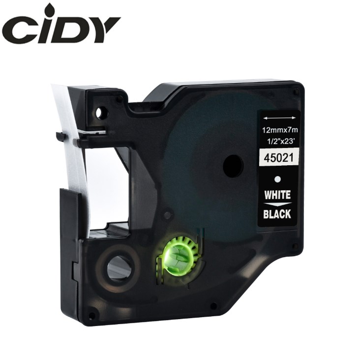 Su DYMO D1 suderinama juostelė CIDY 45021 12 mm juoda juostelė baltas tekstas